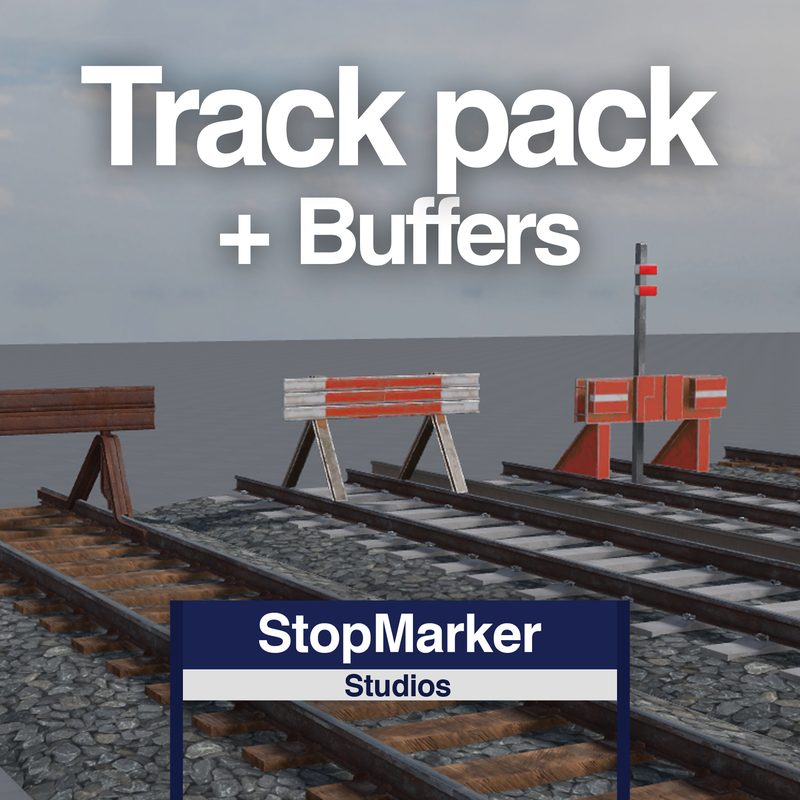 Track sections with wooden and concrete sleepers and three styles of buffer stop.